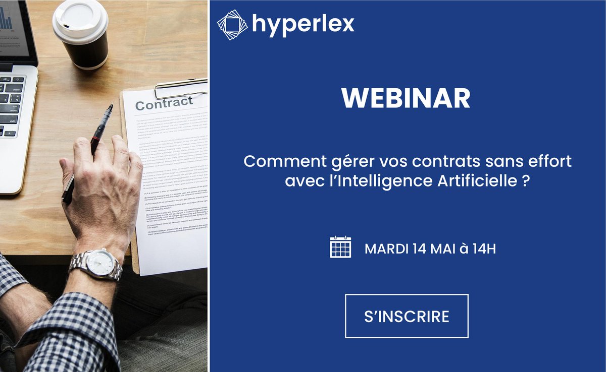 Hyperlex_'s tweet image. #WEBINAR 🖥
Comment gérer vos contrats sans effort avec l'Intelligence Artificielle ? C'est la question à laquelle répondra Alexandre Grux, en direct, le mardi 14 mai à 14h. 

Inscrivez-vous ici pour assister à cette présentation : hubs.ly/H0hqktk0

#Legaltech #IA