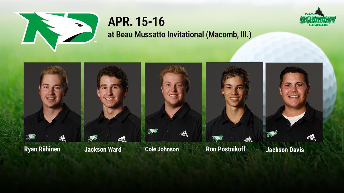 UNDmgolf's tweet photo. Snow kept us away yesterday but we're ready to play 36 today at the Beau Mussatto Invitational. Here's our lineup. 

#UNDproud https://t.co/Ob4LnBrEGM