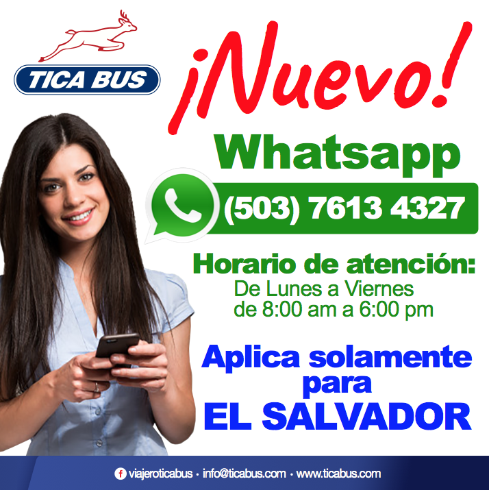 ViajeroTicaBus's tweet photo. Nuevo servicio para consultas en El Salvador
#Whatsapp
#TicaBus https://t.co/l0fTEcaa34