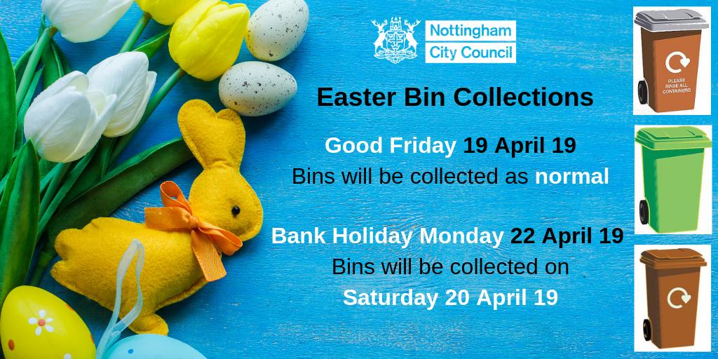 🥚 🐇 Don't forget Friday and Monday are Bank Holidays over the #Easter weekend.
If your bin day is Friday your bins will be collected as normal, those with Monday collections should put their bins out THIS Saturday 20 April