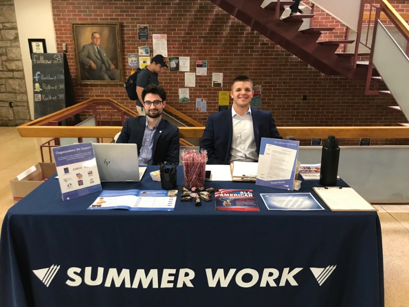 Visit Tristan, Kendall and Paige (not pictured) with Vector about exciting career opportunities. See them on the first floor of Massman Hall!