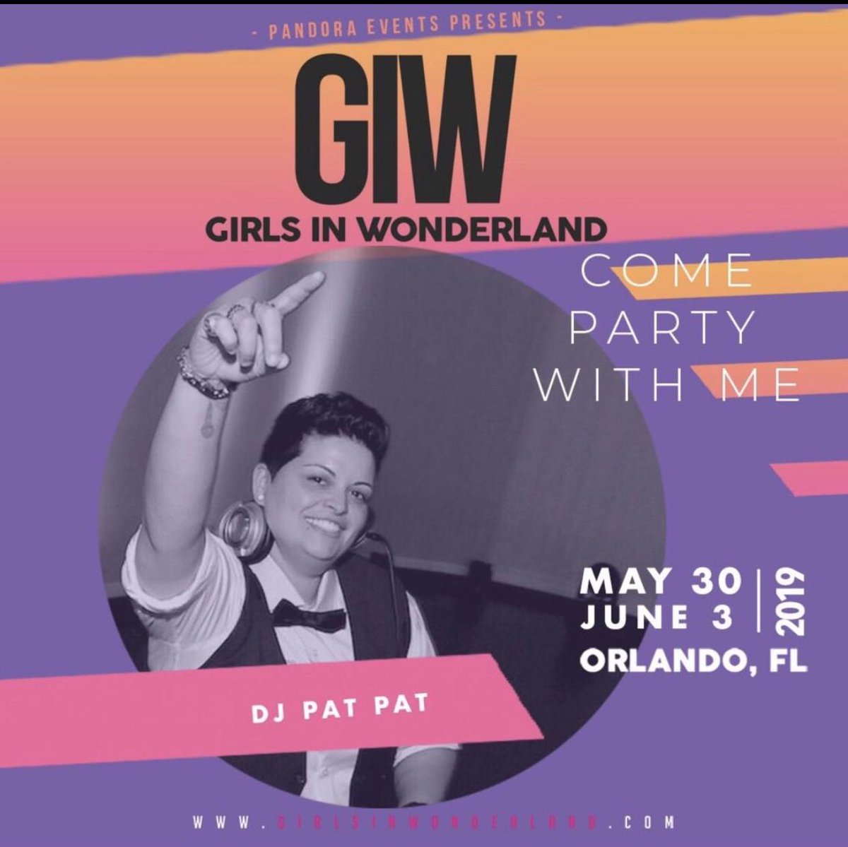DJPatPat's tweet photo. Are You Ready?  It's time for #GirlsinWonderland!

Join me and thousands of other women from May 30-June 3, 2019 while we have fun and party with a purpose to benefit #NCLRights.

Buy Tickets: https://t.co/KGU4CbLZAQ.

#DJPatPat #RealDJ #PartywithaPurpose #GIW2019 https://t.co/jokfZhavTb