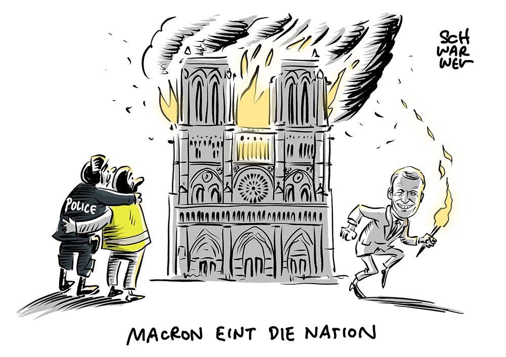 „Macron: „Wir werden Notre-Dame wieder aufbauen“:
Nach Versprechen geben Milliardäre bis Dörfer mehr als 700 Mio Euro“
schwarwel-karikatur.com
#notredame #paris #macron #polizei #gelbwesten #grandenation #feuer #schwarwel