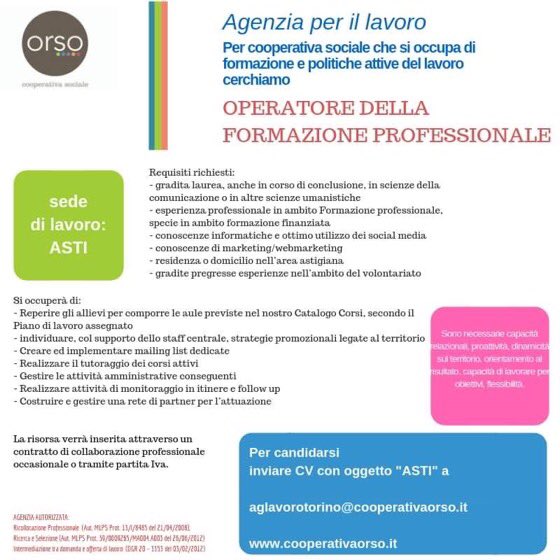 CoopOrso's tweet photo. Vivi ad #Asti o nell'#astigiano e cerchi un #lavoro #partTime ? C'è un opportunità per te https://t.co/lCxCPb7oZU