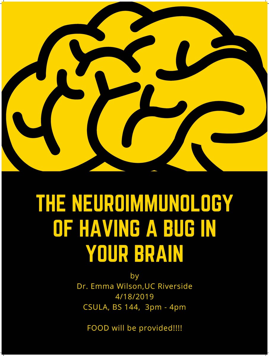 Please join us on Thursday (4/18) for our spring seminar series talk:"The Neuroimmunology of Having a Bug in Your Brain" by Dr. Emma Wilson

See attached flyer for details!
