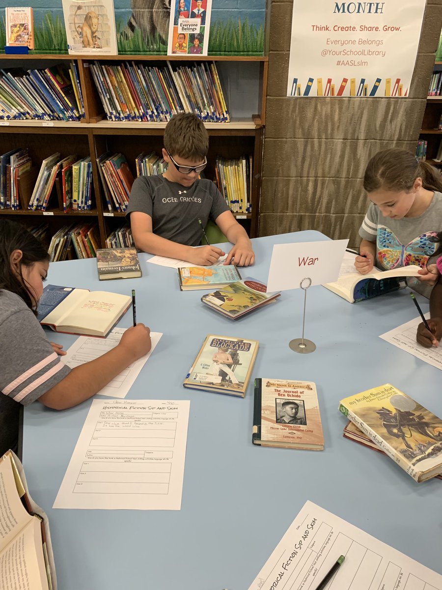 GoShapiro's tweet photo. If you give 4th graders Oreos and milk, chances are they’ll want some Historical Fiction to go with it! Love seeing our 4th graders excited about Historical Fiction! Since our “Sip &amp; Skim” last week, they’ve been checking out some great titles! https://t.co/8r2gCSCieE