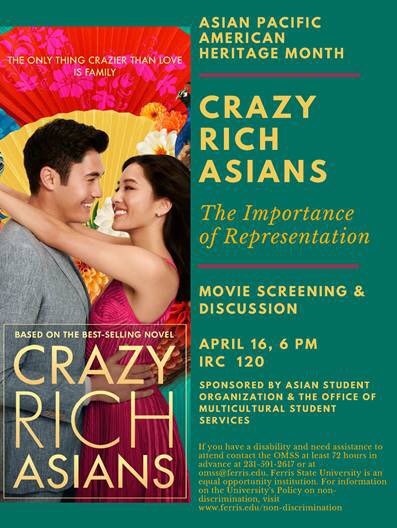 FerrisCLACS's tweet photo. Screening of Crazy Rich Asians happening tonight in IRC 120🎥 🎬 A discussion on the importance of representation will be held after. We hope to see you there! https://t.co/DqhJ1S1ixh