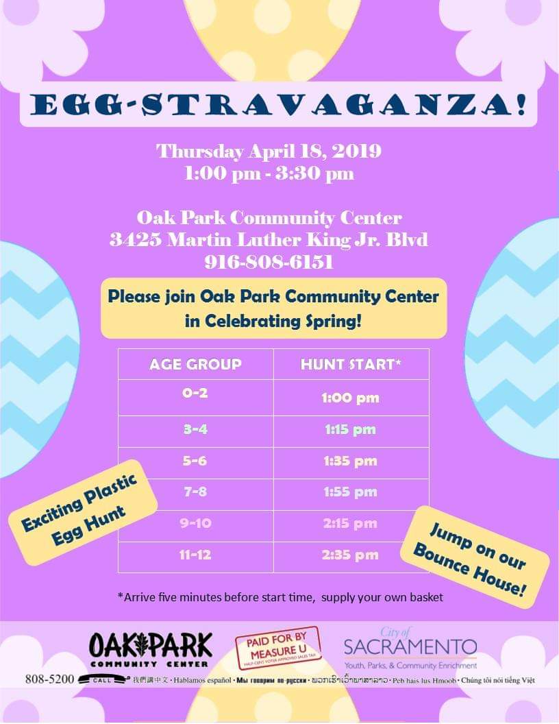 Free Egg-stravaganza event Thursday afternoon. Oak Park Community Center.