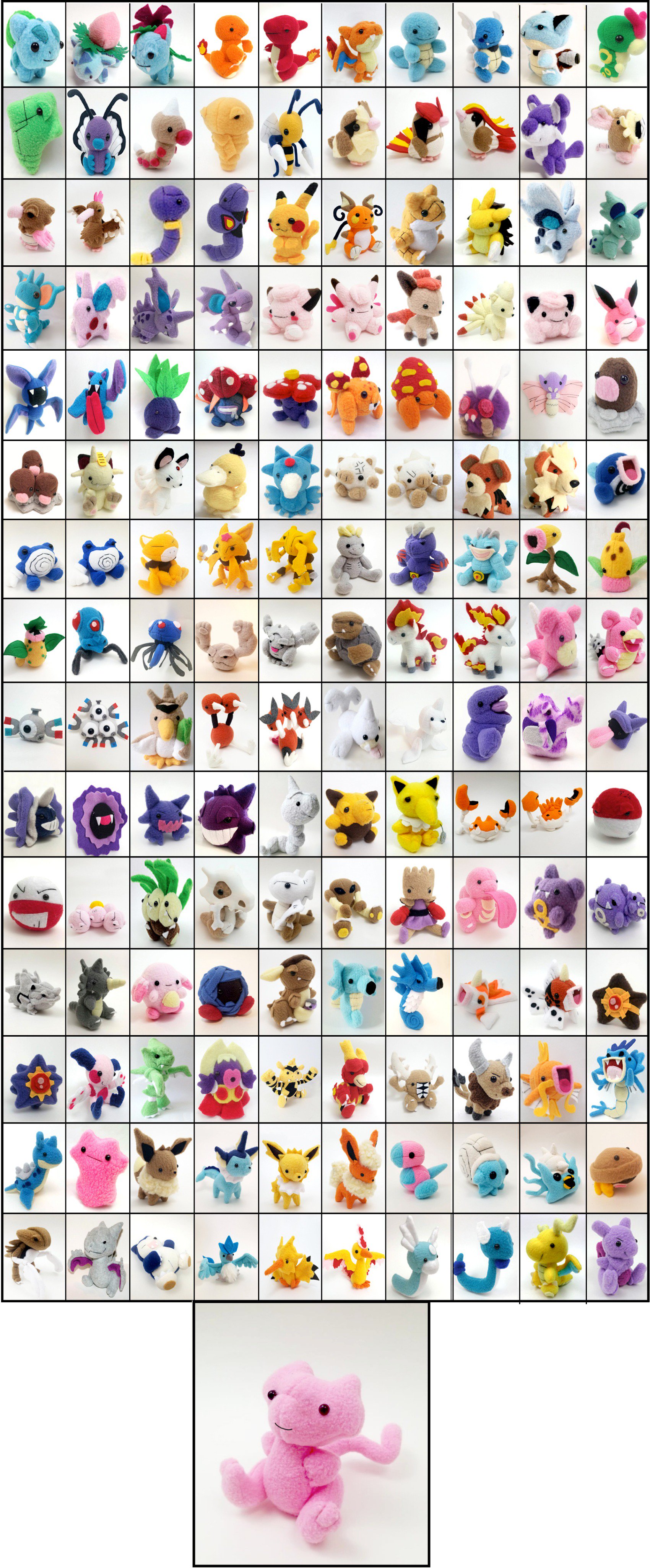 Bubble Rhapsody on X: Good Afternoon, I plushed the entire Kanto pokedex  over the span of many years by hand when I first started to make them.  Yesterday I finished Mew #151. #