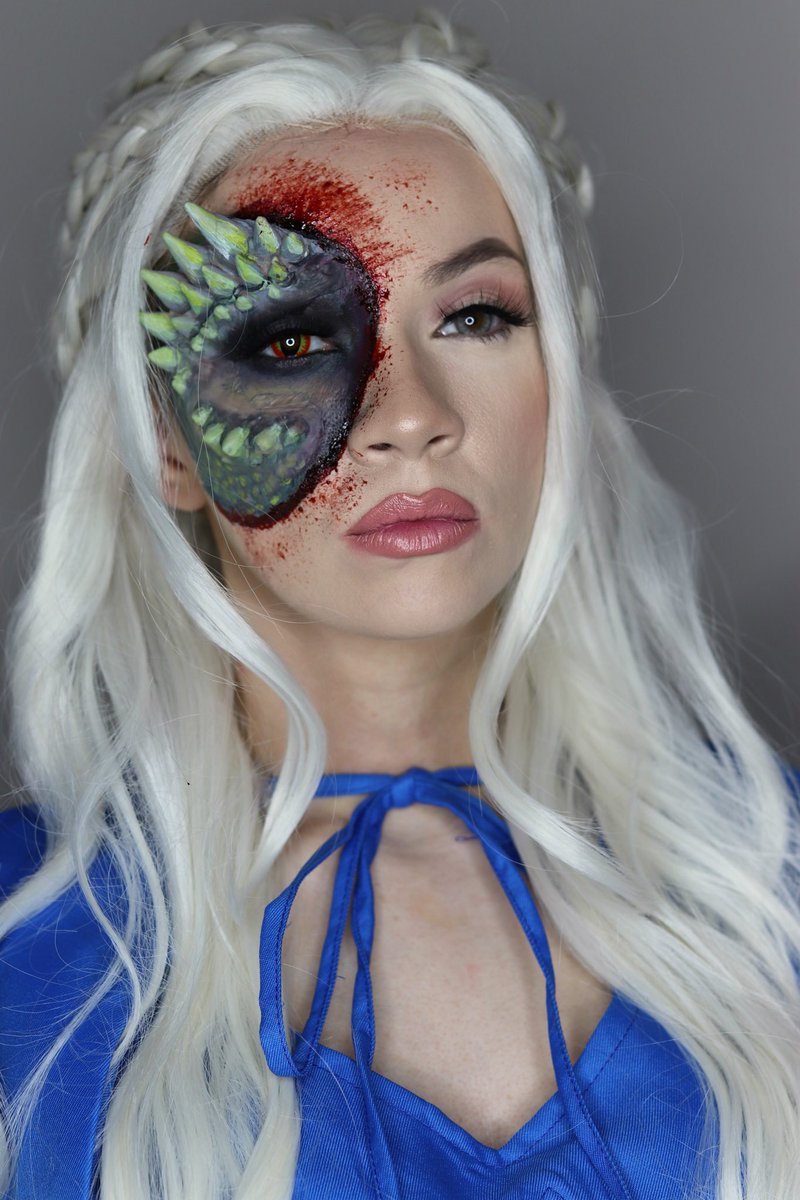 WhitingRachael's tweet photo. Game of thrones :) hope you like I took inspiration from the incredible @simplesymphony_ π #GamefThrones #gameofthronesmakeup #motherofdragons #makeupbyme #mua #prosthetic https://t.co/gGhRu8ZA6V