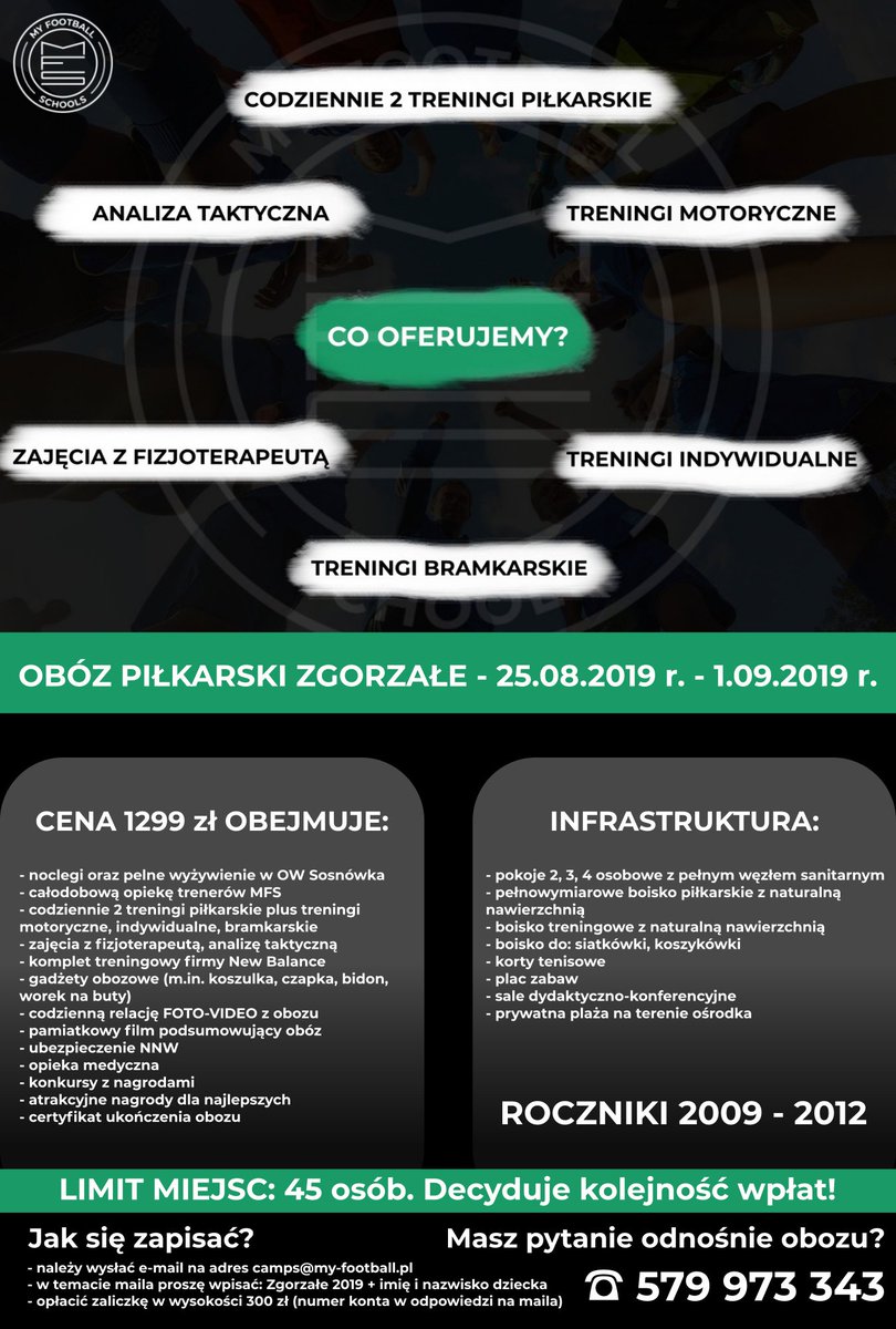 MF_Schools's tweet photo. 👉 Cały czas trwają zapisy na wakacyjny obóz piłkarski w Zgorzałe! Zapraszamy młodych piłkarzy z całej Polski urodzonych w latach 2009-2012. Od 25 sierpnia do 1 września tego roku! Piłka nożna + malownicze #Kaszuby = radość na boisku gwarantowana! #JUVAJA #FCBMUN #UCL https://t.co/5QMqT3VFBz