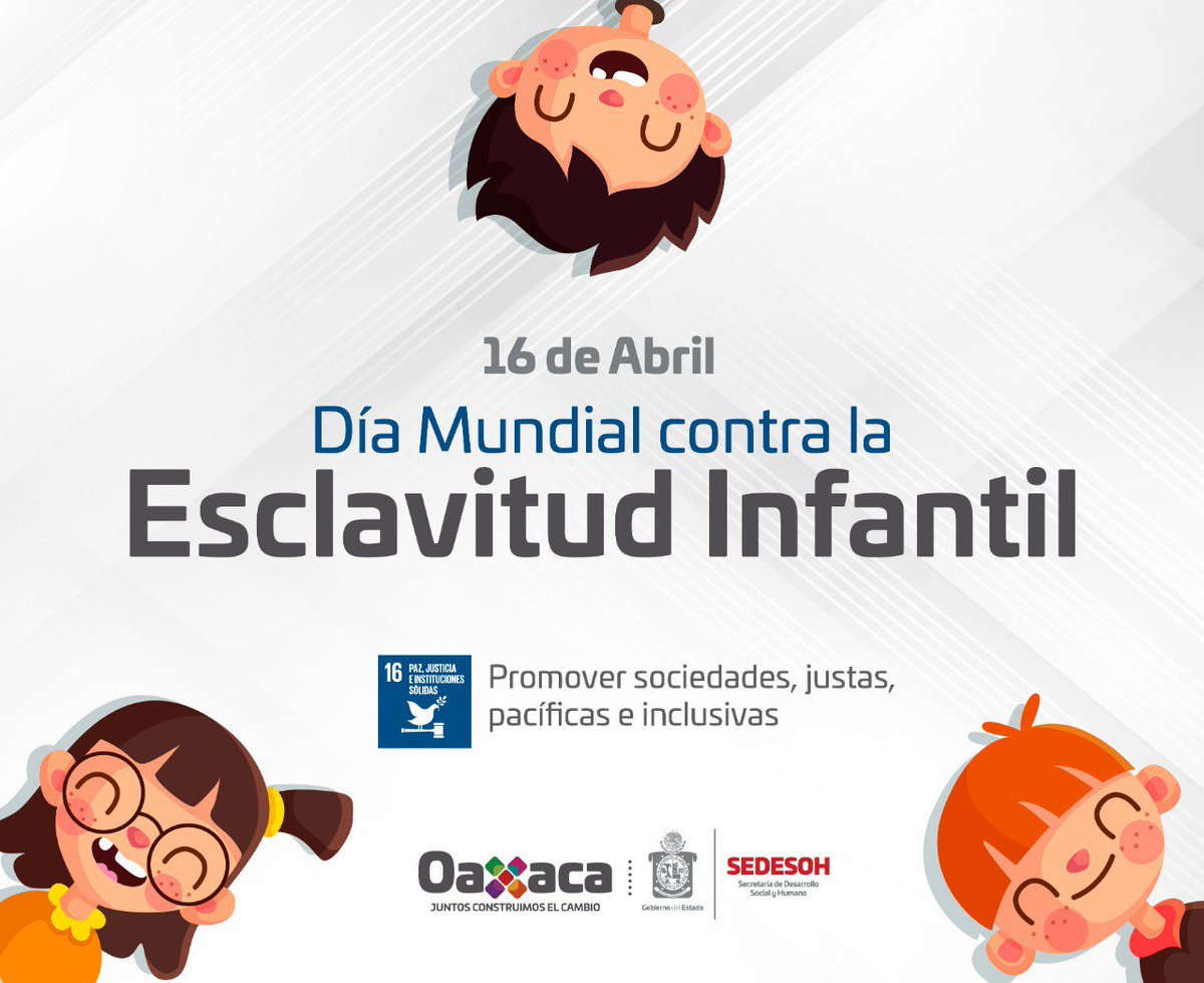 Las niñas y niños oaxaqueños, merecen vivir con libertad y en pleno goce de sus derechos humanos. En este "Día mundial contra la #EsclavitudInfantil", en la #SEDESOH nos comprometemos a seguir trabajando para que nuestra niñez disfrute de una infancia digna. <a href="/alejandromurat/">Alejandro Murat</a>