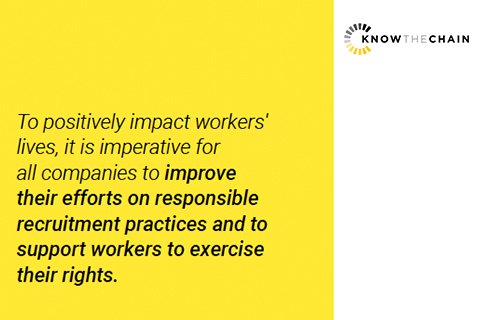 No worker should have to pay for a job. However, @KnowTheChain reveals that only 41% of 119 large global companies in three high-risk sectors prohibit worker paid recruitment fees. Learn more: bit.ly/2uWmvf6