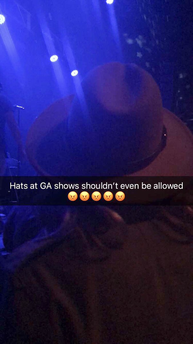 sarinamay93's tweet image. I was second row for one of my favorite artists... and someone in front of me.. and taller than me. Wore a floppy hat. It took all my strength not to yank it off &amp;amp; throw it across the room! #ConcertFail