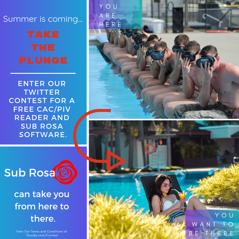 thursbysoftware's tweet photo. #Contest Summer is coming… what better way to spend the day than out in the sun. With Thursby’s PKard reader &amp; Sub Rosa app you can work from anywhere. #SimpleSecureSolutions #GetAwayCACGiveAway #FunInTheSun #WIN #Giveaway #FREE #ParadiseAwaits https://t.co/uVLv5LEDEV