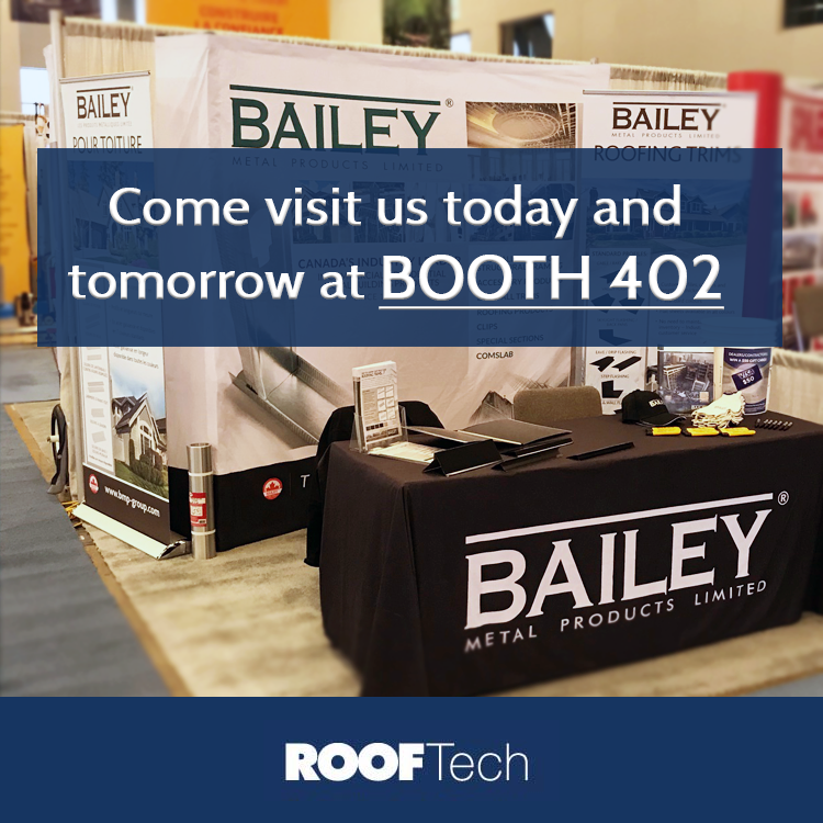 baileymetal's tweet photo. We are excited to be at this year’s #ROOFTech show at the Palais des congrès, Montréal QC. We will be here today and tomorrow, come talk to us about our new #roofing products and how we can help your project! #rooftech2019 🏚️ https://t.co/prk1HLvusg