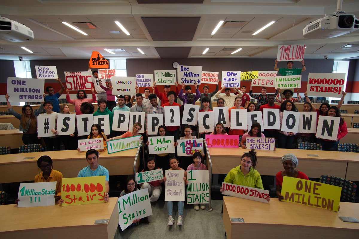 Leszek33's tweet photo. WOW! We're Millionaires! We've reached the peak of our goal: 1 million stairs climbed and descended!✅ @montgomerycoll sociology students are rich in planetary health! #StepUp2ScaleDown is not done yet! We are taking a step forward... 1 million calories to burn is next! #BeActive https://t.co/iiHJFGxUYe