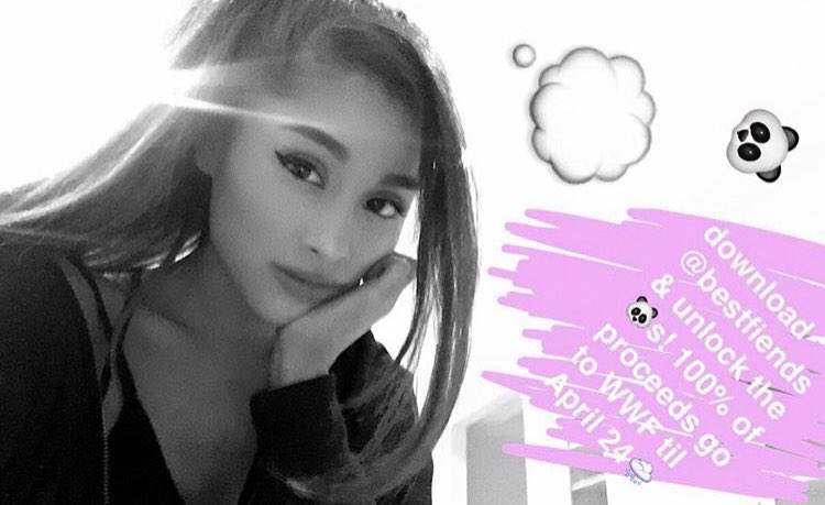 throwbackagb's tweet photo. Ariana via Instagram 3 years ago today ‘Help protect life on our planet and have fun too 🐼🐼🐼 Download and play @bestfiends and unlock the cute pandas ♡ 100% of the proceeds go to #WWF 🌿 #AppStore #AppsforEarth ♡’ (16th April 2016) https://t.co/ZsTIqqvOlE