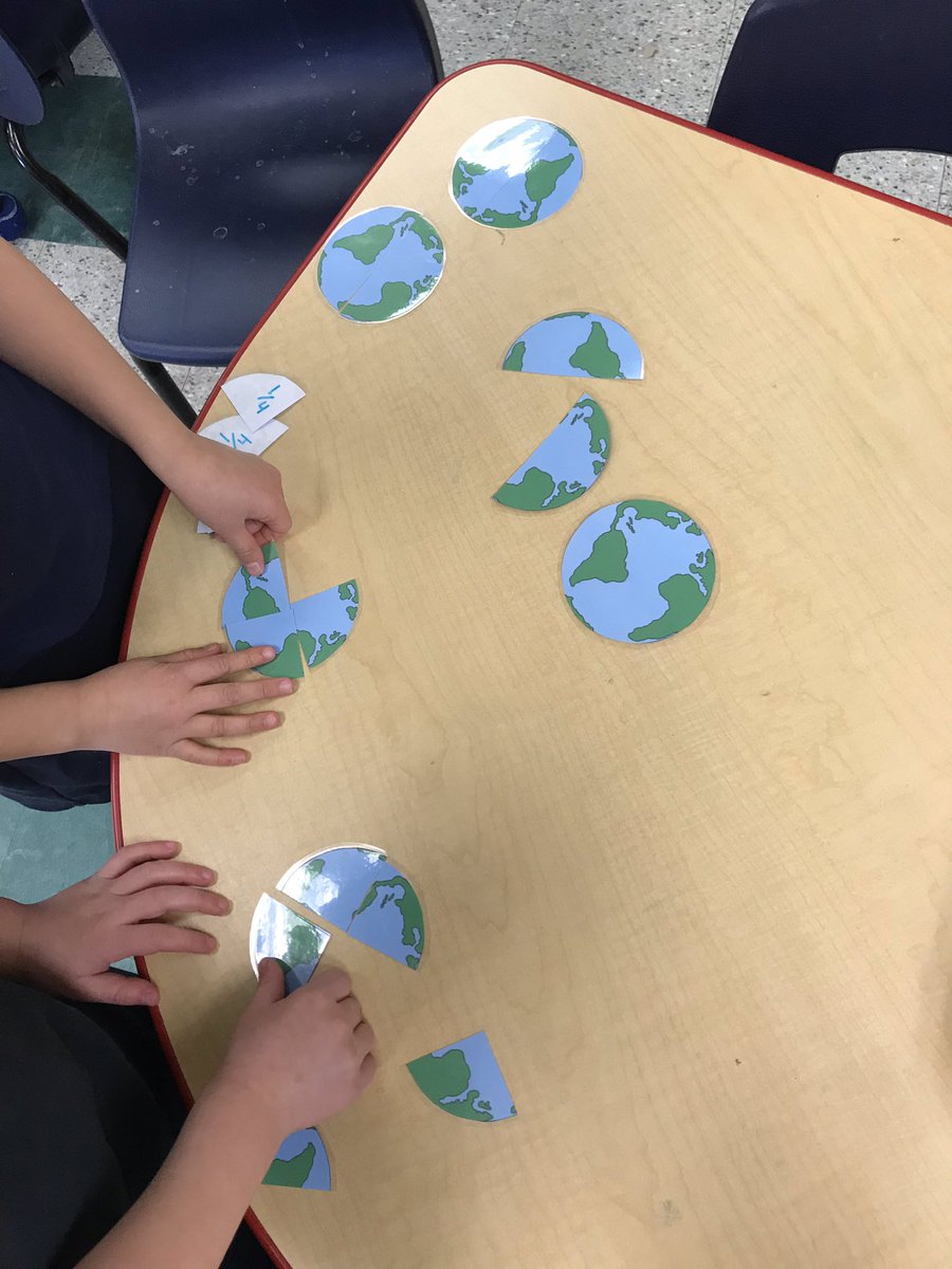 mrs_hantz's tweet photo. Took our #messymathchallenge and applied it to our space inquiry. Our Friends were able to show their understanding of 1/2, 1/4, even 3/4 and 1 whole by matching pieces of the earth. @eye_you @mrs_mcnish https://t.co/3YP1utjFOW
