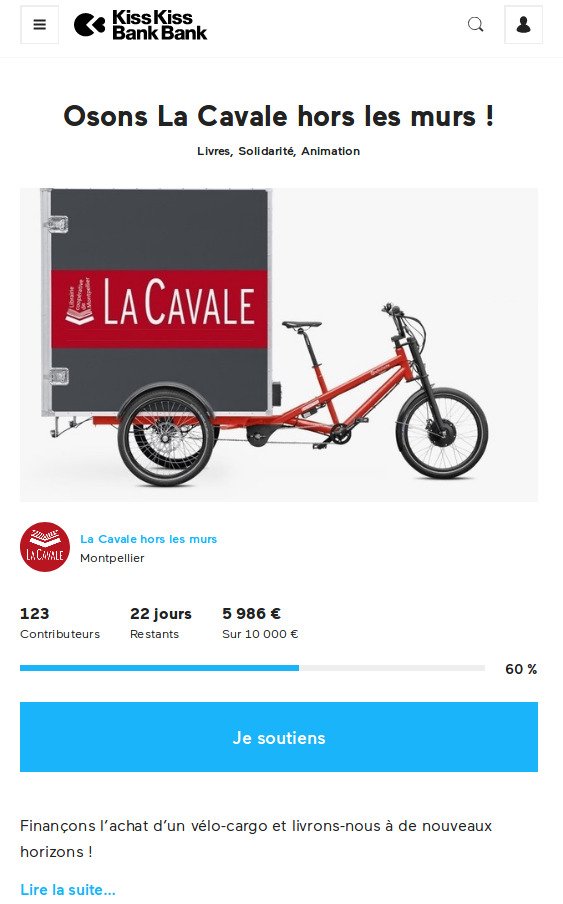 LaCavale_Mtp's tweet photo. Campagne de financement participatif de la librairie coopérative #LaCavale pour financer un vélo-cargo rempli de #Livres à la rencontre d’autres publics. Ça vous tente ? Vous nous aidez ? 🚲 + 📚 

pour participer 🔽🔽🔽
https://t.co/0YhjnEDvoy 

#Montpellier #LaCavaleHorsLesMurs https://t.co/6jEMwidu71