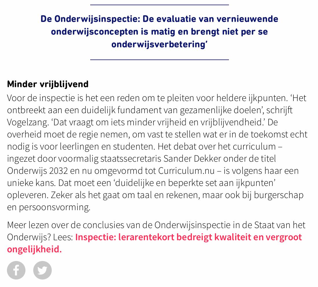 "Nederland is wereldkampioen onderwijsinnovatie" en dat levert 'mooi en vernieuwend onderwijs' op maar de evaluatie van vernieuwend onderwijsconcepten is matig en brengt niet per se onderwijsverbetering (aldus de Onderwijsinspectie). aob.nl/nieuws/veel-on…