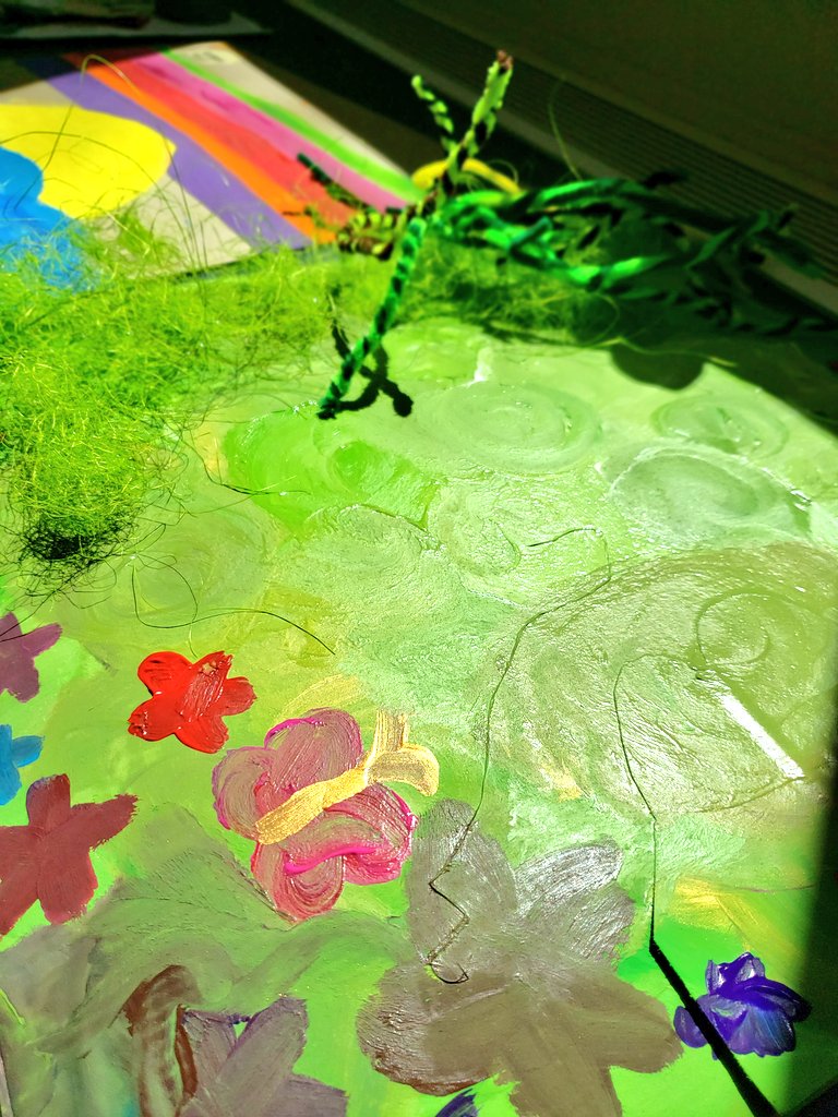 JuliaGoggi's tweet photo. Grade four working on the art component of their Rockland County Technology grant. Once the painting is complete, students will incorporate moving parts using hummingbirds. #technologyintegration #managedchoice #tabart #processart @WPSSicomac @slinzenbold https://t.co/Ms5RcEvVOQ