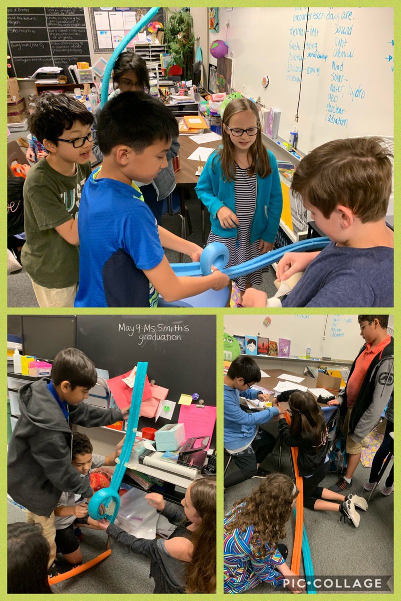MsDeLome_5th's tweet photo. 1 pool noodle, masking tape & 3 marbles = some awesome roller coasters & #StudentCenteredLearning #KineticPotenialMechanicalEnergy @CME_Tigers #CME5thGrade https://t.co/GfubTnoGb5