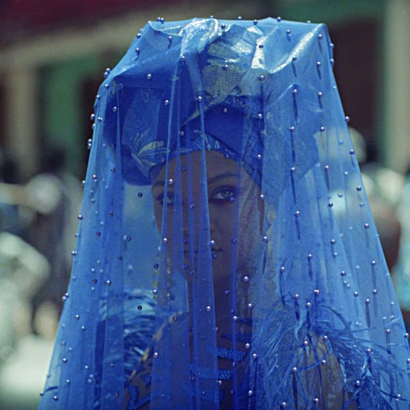 PrimeVideo's tweet photo. The color blue will never be the same after @Rihanna worked it at every angle in #GuavaIsland. https://t.co/UFMjX67v1K