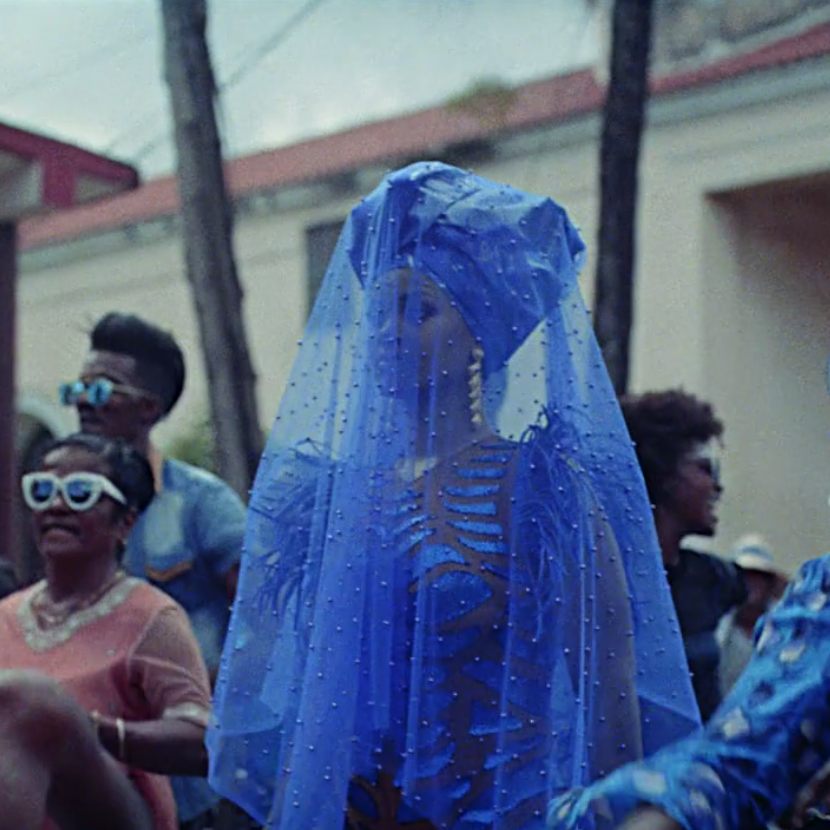 PrimeVideo's tweet photo. The color blue will never be the same after @Rihanna worked it at every angle in #GuavaIsland. https://t.co/UFMjX67v1K