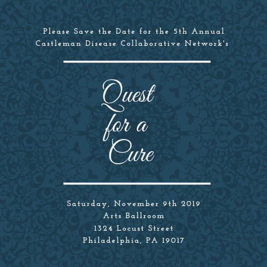 CureCastleman's tweet photo. Save the date! This year's #QuestforaCure Gala for #castleman disease will be held on Saturday, Nov 9 @ArtsBallroom! Learn more here: https://t.co/cqby7bSJ06 and check out our video from Quest 2018 here: https://t.co/QCJaxa0UHO @CureCastleman @DavidFajgenbaum We'll see you there! https://t.co/g0RRlXFDNy