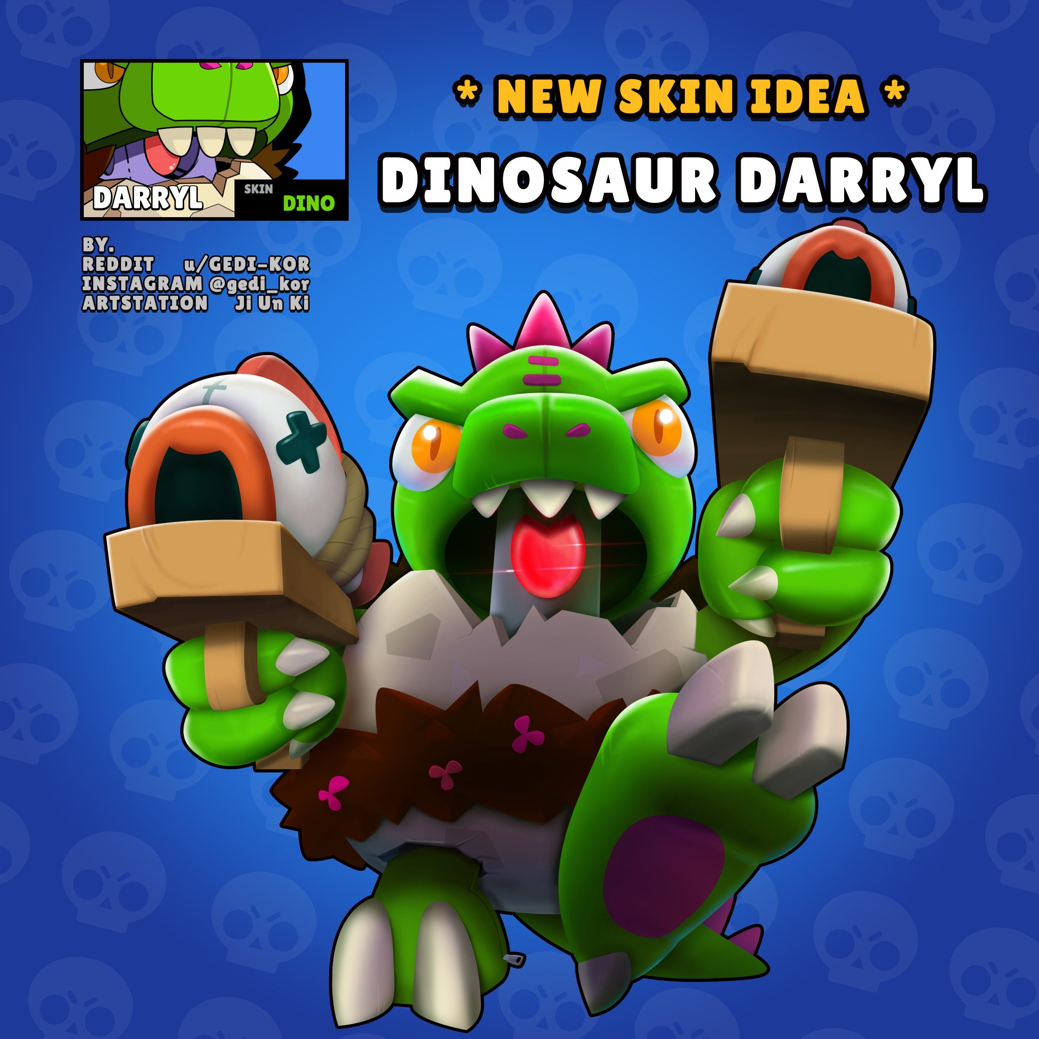 Gedi On Twitter Skin Idea Dinosaur Darryl Kimono Leon Bandit Leon Atm Rico Brawlstars Supercell Skindesign Gameart