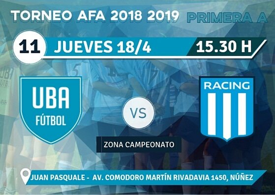 Partidazo en Defe!! Este jueves a las 15.30 la UBA recibe a Racing por la fecha N°11 de la zona campeonato. Te esperamos para alentar a las pibas!! Vamos UBA 💪⚽🍇