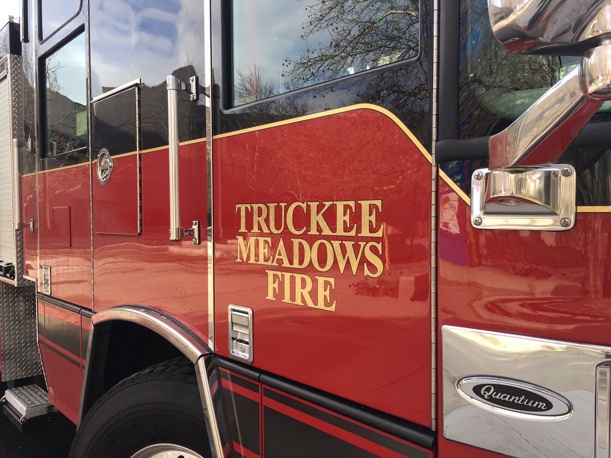 TMFPD's tweet photo. One of our new fire engines with a new paint design was on display at the #TMFPD Board of Fire Commissioners Meeting at the @washoecounty Complex. The apparatus will be put in service soon. Engines have about a 10-year useful life span. Check it out! #FireEngine 🇺🇸🚒 https://t.co/hlFX0H8pLg