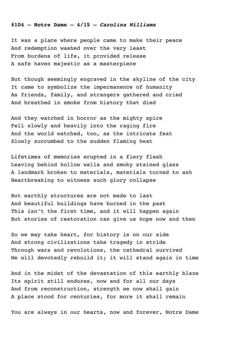 A poem I wrote about #NotreDame. We must remember to be hopeful, always and always. #NotreDameCathedralFire