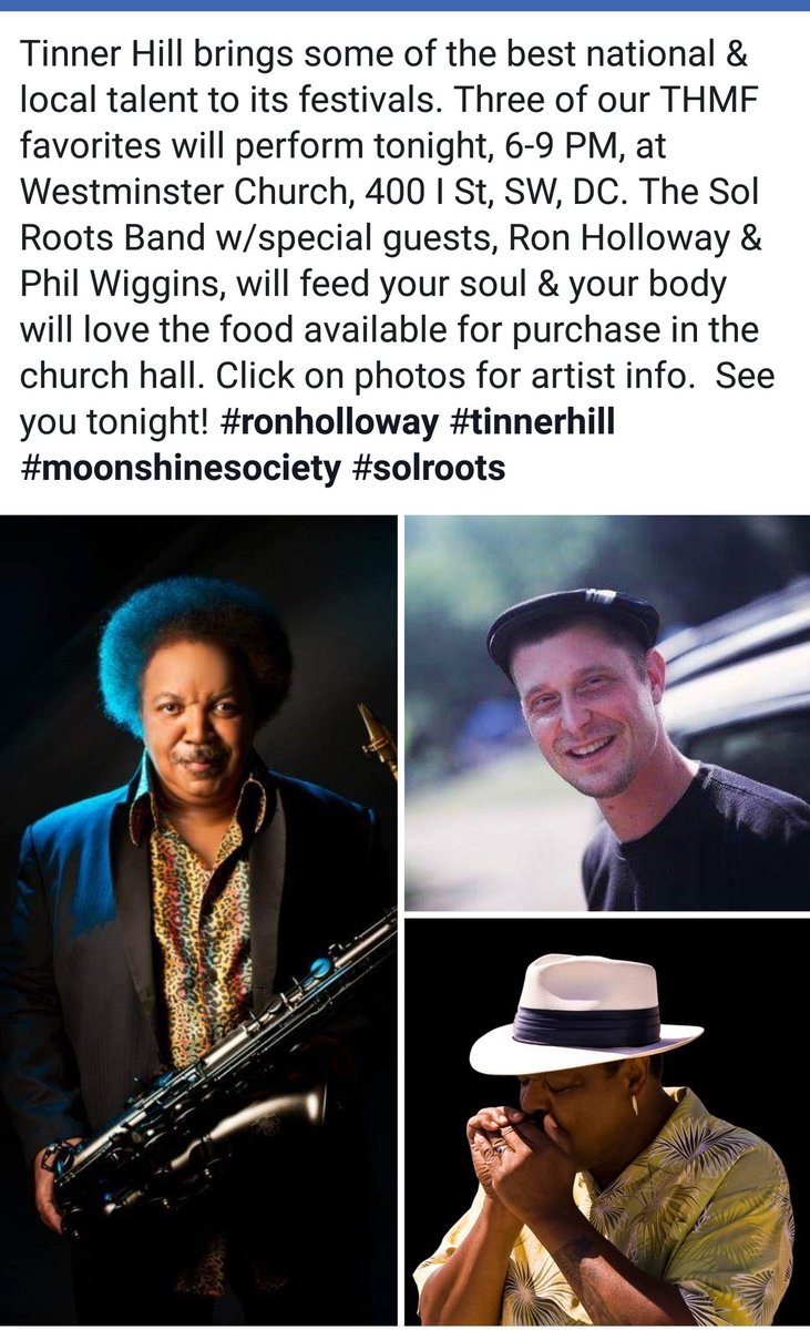 Thanks <a href="/TinnerHillHF/">Tinner Hill Heritage Foundation</a> for the promo for last nights concert at #WestminsterDC / <a href="/SolRoots/">Sol Roots</a> band w special guests <a href="/RonHolloway/">Ron Holloway</a> &amp; #PhilWiggins / It was a blast &amp; thanks to everyone that came out &amp; packed the house !!