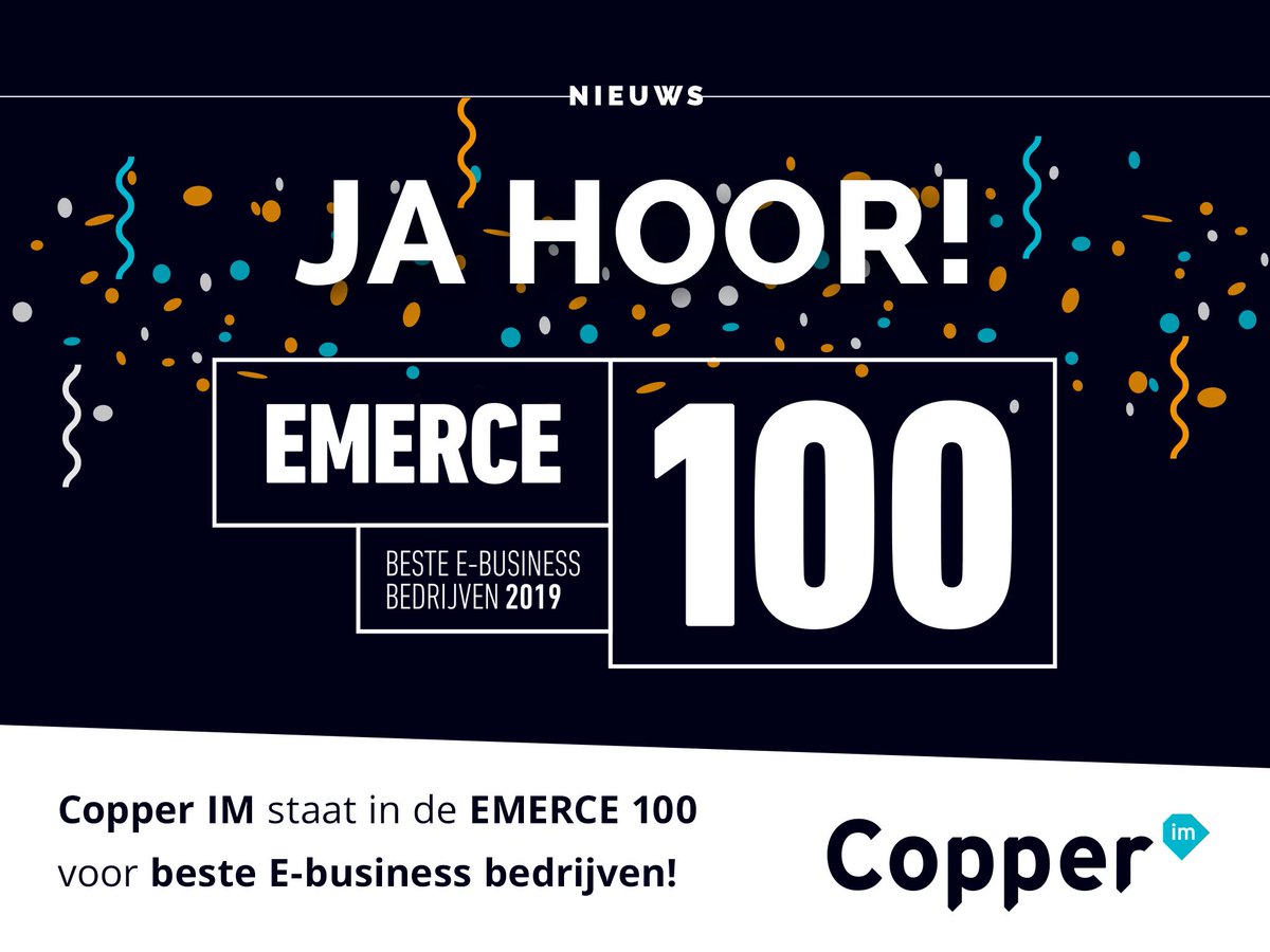 JonathanOpdam's tweet photo. Copper IM staat in de Emerce Top 100 beste e-business bedrijven! We zijn super trots! #Emercetop100 #ecommere https://t.co/uk60OiaqMz https://t.co/vgWpqX7MQV