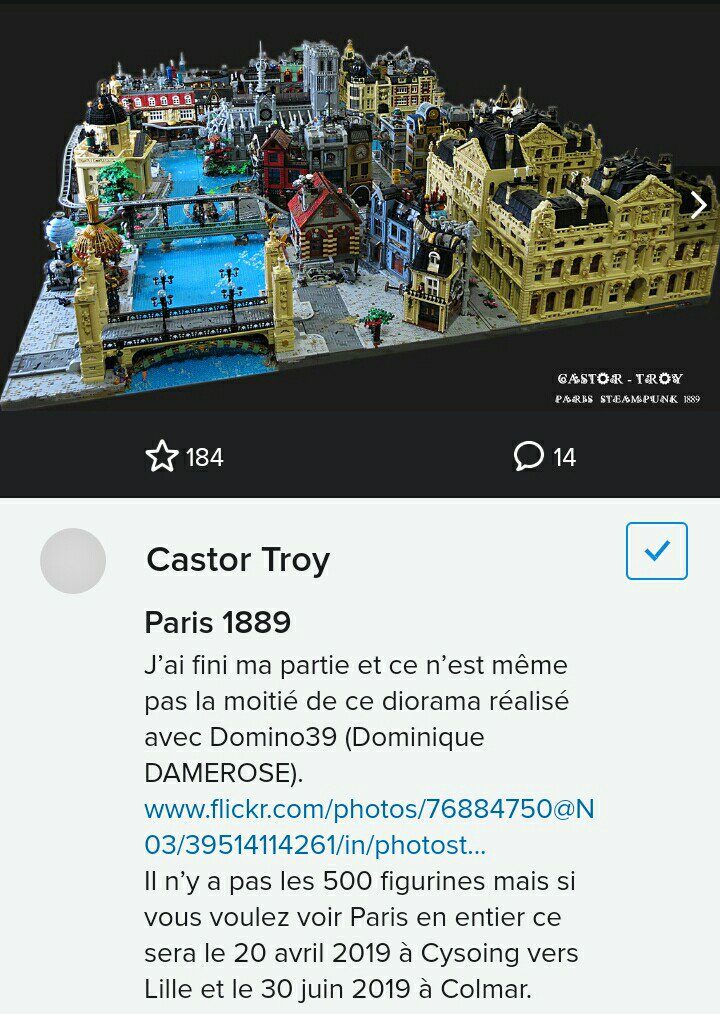 ChtiLug's tweet photo. Notre expo #Lego approche à grand pas - ce weekend !

Elle sera l'occasion pour Castortroy et Domino39 de dévoiler la V2 de Paris 1889 😎

#chtilug #chtibrick #paris #steampunk https://t.co/wJSXFny5Ti