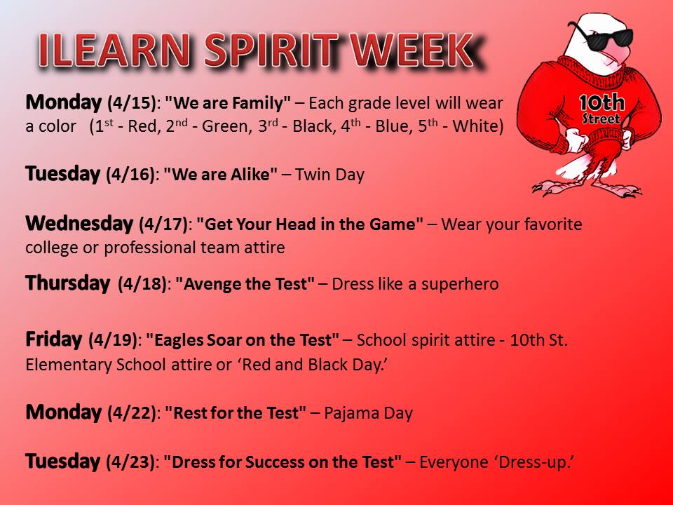 10thStElem's tweet photo. Check out our ILEARN Spirit Week dress up days! #ILEARNspiritweek #TSEfun https://t.co/lqdBVvlxTj