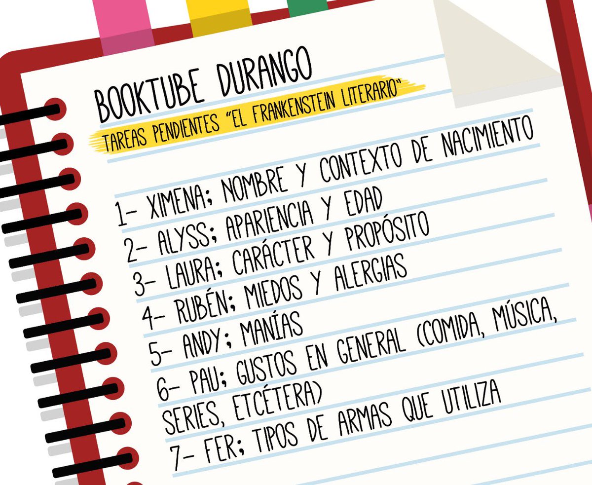 BooktubeDurango's tweet photo. Chicos, les dejamos por aquí las tareas del último taller de personajes en #BookTubeDurango 😌 !!!
Aprovechemos las vacaciones para dedicar mucho tiempo a las letras 📝 !!! https://t.co/Ot9oqssdH9