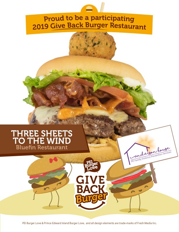 PEIBurgerLove's tweet image. Pay it forward in the beefiest way with a #GiveBackBurger! Bluefin Restaurant in #Souris will PROUDLY DONATE $1 from each THREE SHEETS TO THE WIND burger sold in support of @PEIFVPS: peiburgerlove.ca/burger/Bluefin…