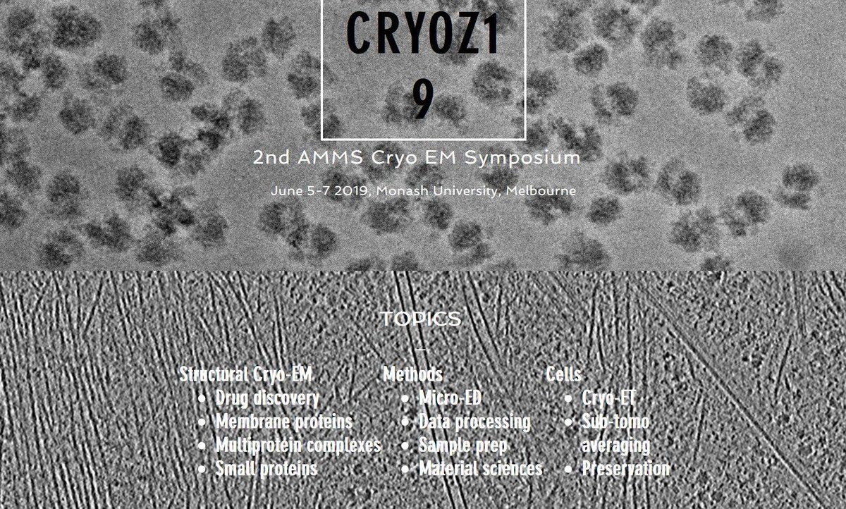 CRYOZ 2019 is coming 3-7/06/2019 in Monash Clayton. cryoz.org 3 days of hands on SPA workshop 2 days of symposium with a keynote on MicroED from Mike Martynowycz from @gonenlab