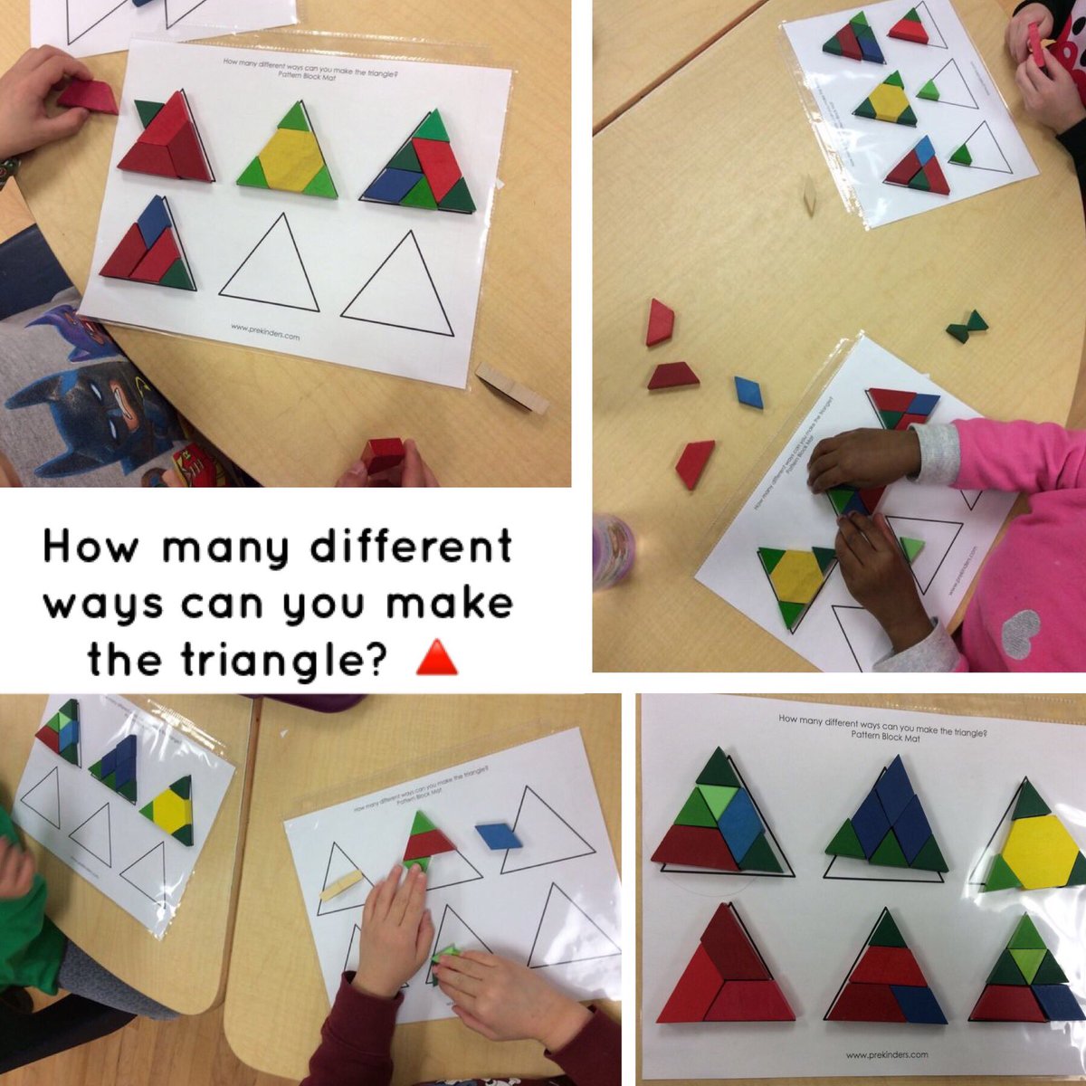 fdkparkview130's tweet photo. This week, students are exploring pattern blocks and attempting this special Math challenge- “How many different ways can you make the triangle?”. 🔺🤔 Ask your child to tell you about the shapes they used. #FDKmath #mathchallenge #patternblocks #trianglechallenge https://t.co/VfX2VcpAnB