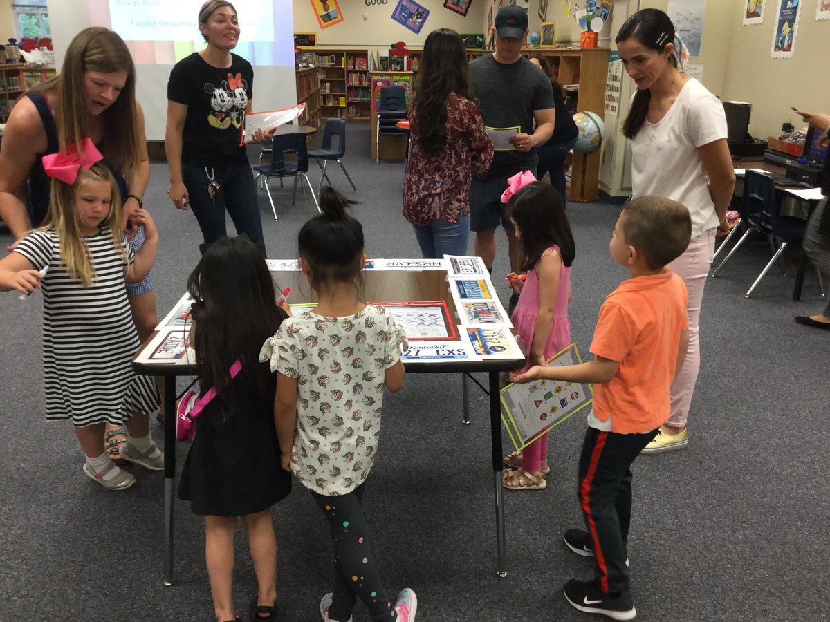 LangleyPreK's tweet photo. PreK Literacy Night with Teachers. Parents working with their child on Letter Scavenger Hunt using license plates. #Langleylobos https://t.co/oMg13TSLIM