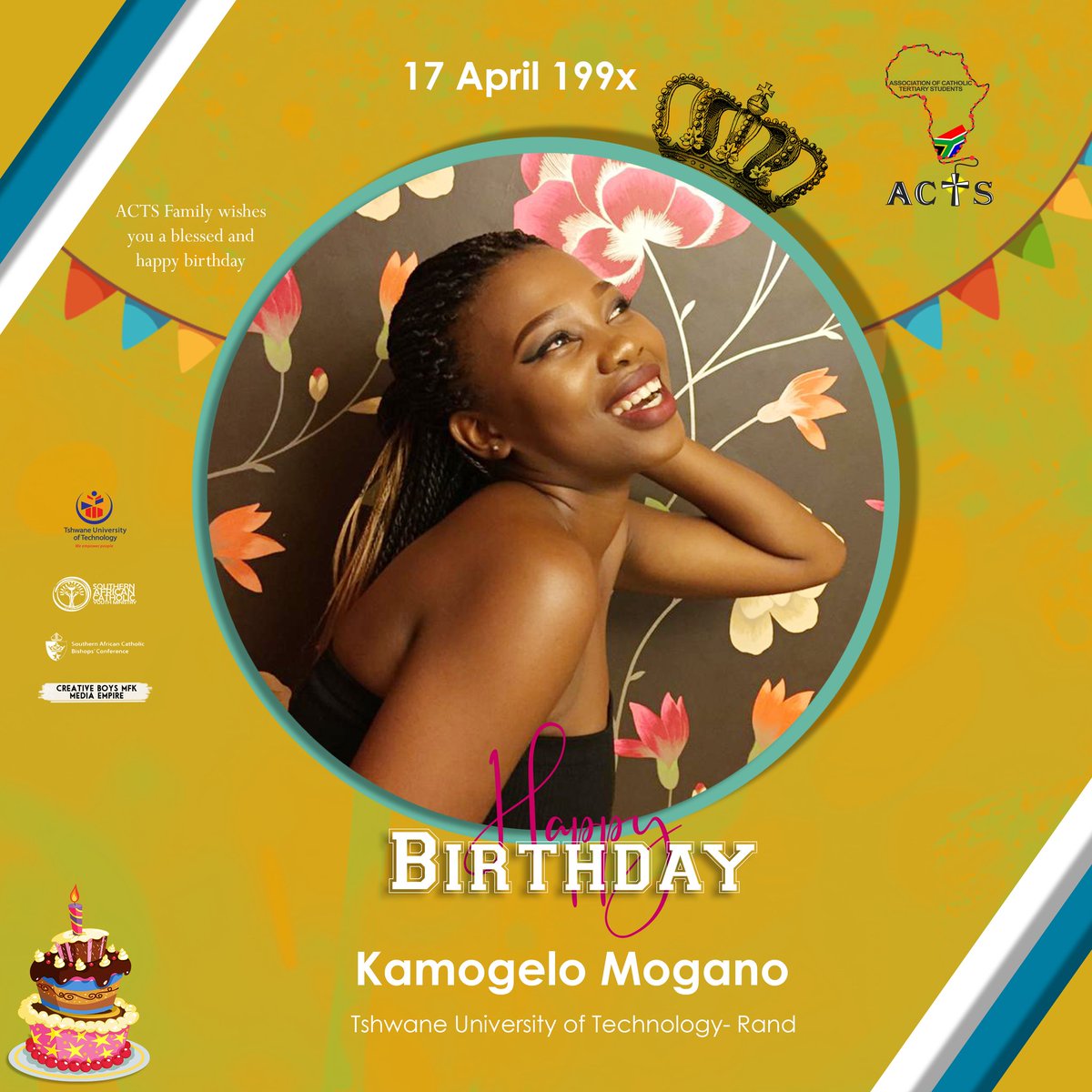 ACTSGauteng's tweet photo. Happy birthday to ACTS TUT Rand pupil- Katlego the mini Tito Mboweni and Kamogelo the member. Happy birthday to you guys, enjoy your day. From ACTS Gauteng and ACTS Family.

#ACTS #ACTSGauteng #ACTSTUTRand #HappyBirthday #HolyWeek #CatholicOnCampus https://t.co/sSB8Om7Qem