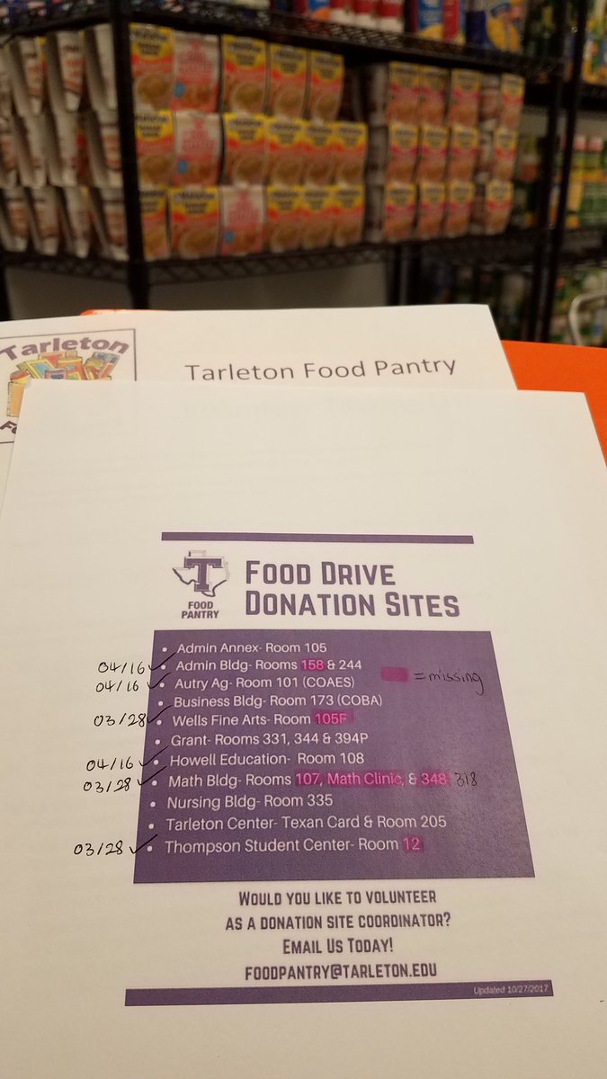 s_harrings's tweet photo. Trying to solve the mystery of the missing donation bins... 🕵️‍♀️💭 Friendly reminder that food pantry donations can be dropped off directly at TSC Room 12 or in The Source! 
@TarletonSOCW @realsocialwork #tarletonservice #tarletonserves https://t.co/7tX3yGDrjV