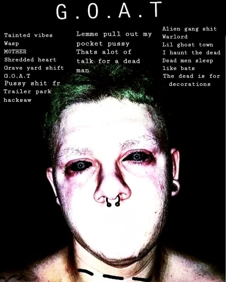 PsychodelixO's tweet photo. Album labels
#green
#greenhair
#whiteeyes
#noeyebrows
#chains
#slicklane
#choker
#trapmetal
#musician
#ghostemane
#xxxtentacion
#killstation
#metal
#suicideboys
#satan
#antichrist
#pentagram
#ofatherosatanosun
#fallenangel
#scumfuck
#lucifer
#devil
#angel
#god
#jesus
#crow
#horns https://t.co/hooIx0dYfl