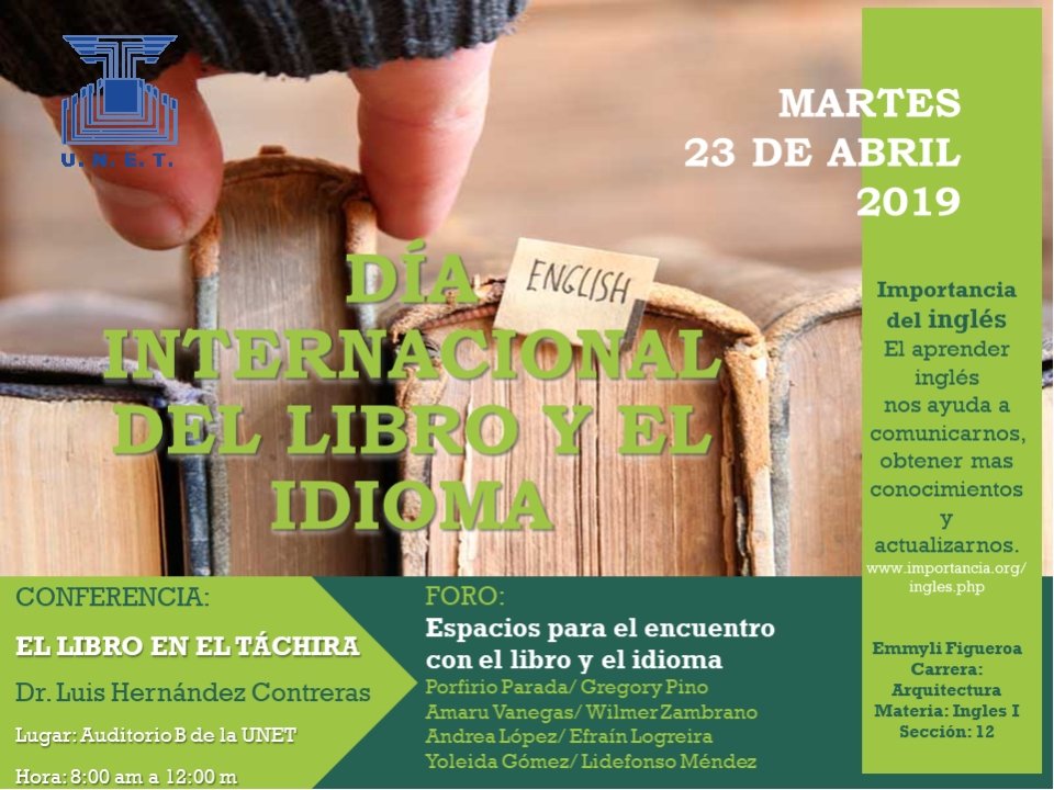EMMYLINFIGUEROA's tweet photo. #DíadelLibroUNET #DíadelIdiomaUNET #DíadelLibro #UNET #WorldBookDay #EnglishLanguageDay @carvalle_rojas https://t.co/MdC9mQSW8z