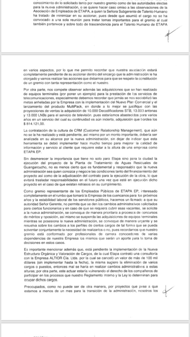 czamoramatute's tweet photo. Apoyo posición empleados de ETAPA. Q esta administración pare contrataciones

Lo q no hizo en 5 años no van a dejar comprando en un mes señores salientes
¿Está bueno el bono d compra x su apuro?

No cambien perfiles ni acomoden a los libre remoción,todos deben salir,es elemental https://t.co/7EEswabQkR