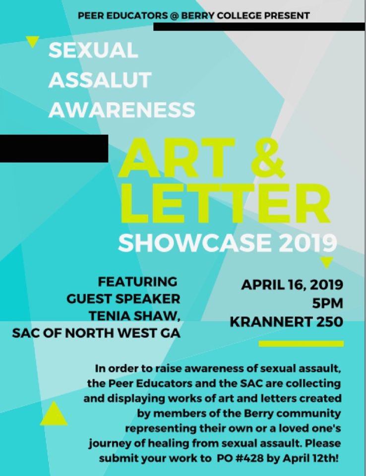 Come out to Krannert 250 tonight for the Sexual Assault Awareness Art and Letter showcase! Starts at 5 P.M!!