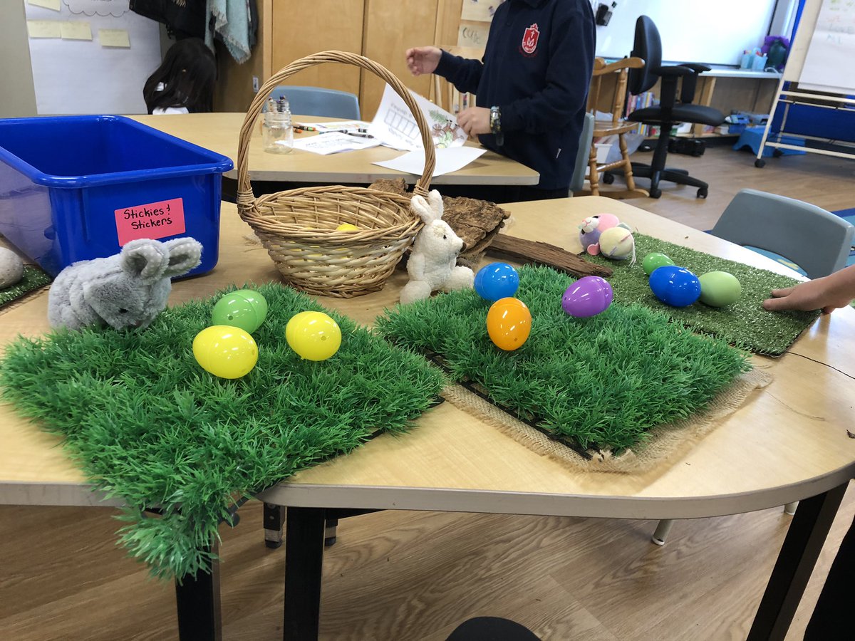 kindiekiddies's tweet photo. We extended our building challenge even further. These friends were asked “how can we share the rocks (and then, the Easter eggs) so that each bunny has the same amount?” Amazing math thinking, problem solving and collaboration took place! #messymathchallenge @eye_you #hcdsbk https://t.co/6iPwSs9GVT